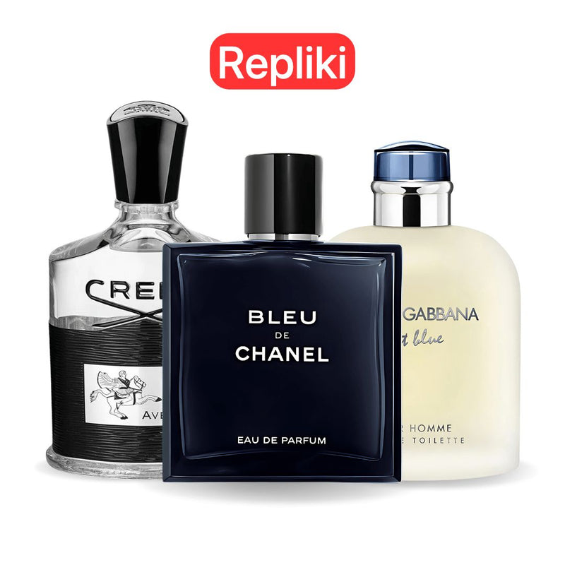 ZESTAW PERFUM TYPU ZAMIENNIK (NIEORYGINALNE REPLIKI) Inspirowane perfumami: Bleu de Chanel, Creed Aventus, Light Blue Dolce Gabbana 100ml GOOGLE - MATEUS